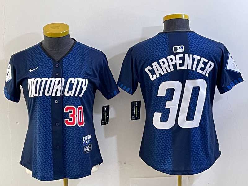 Women%27s Detroit Tigers #30 Kerry Carpenter Number 2024 Navy City Connect Cool Base Limited Stitched Jersey